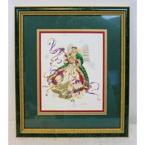 Laine Gordon Angel Of Glory Framed Print Art Matted Winter Christmas Lute Snow